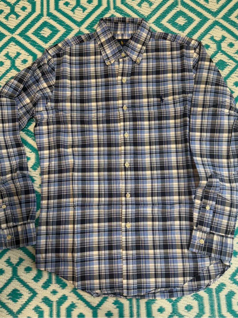 Ralph Lauren Men’s Classic Fit Blue Plaid Button Down Shirt Size S Cotton